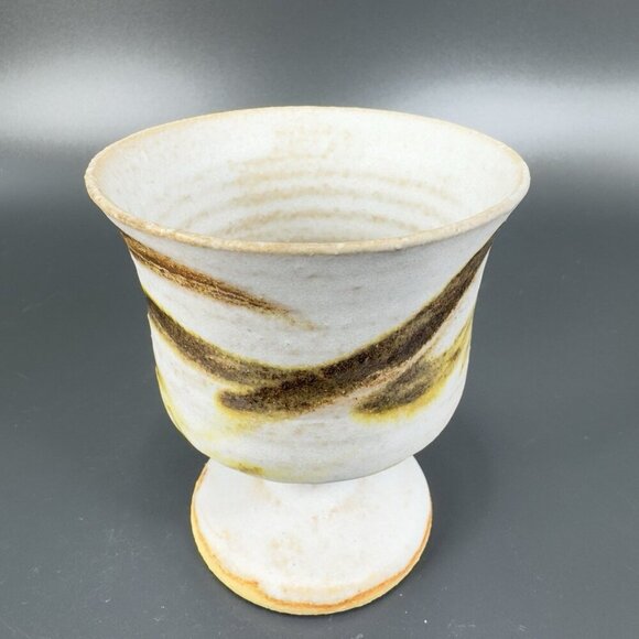 Vintage Hand Made Stoneware Pottery Footed Cups Goblets Set 4 Drip Glaze Cups - Picture 8 of 15